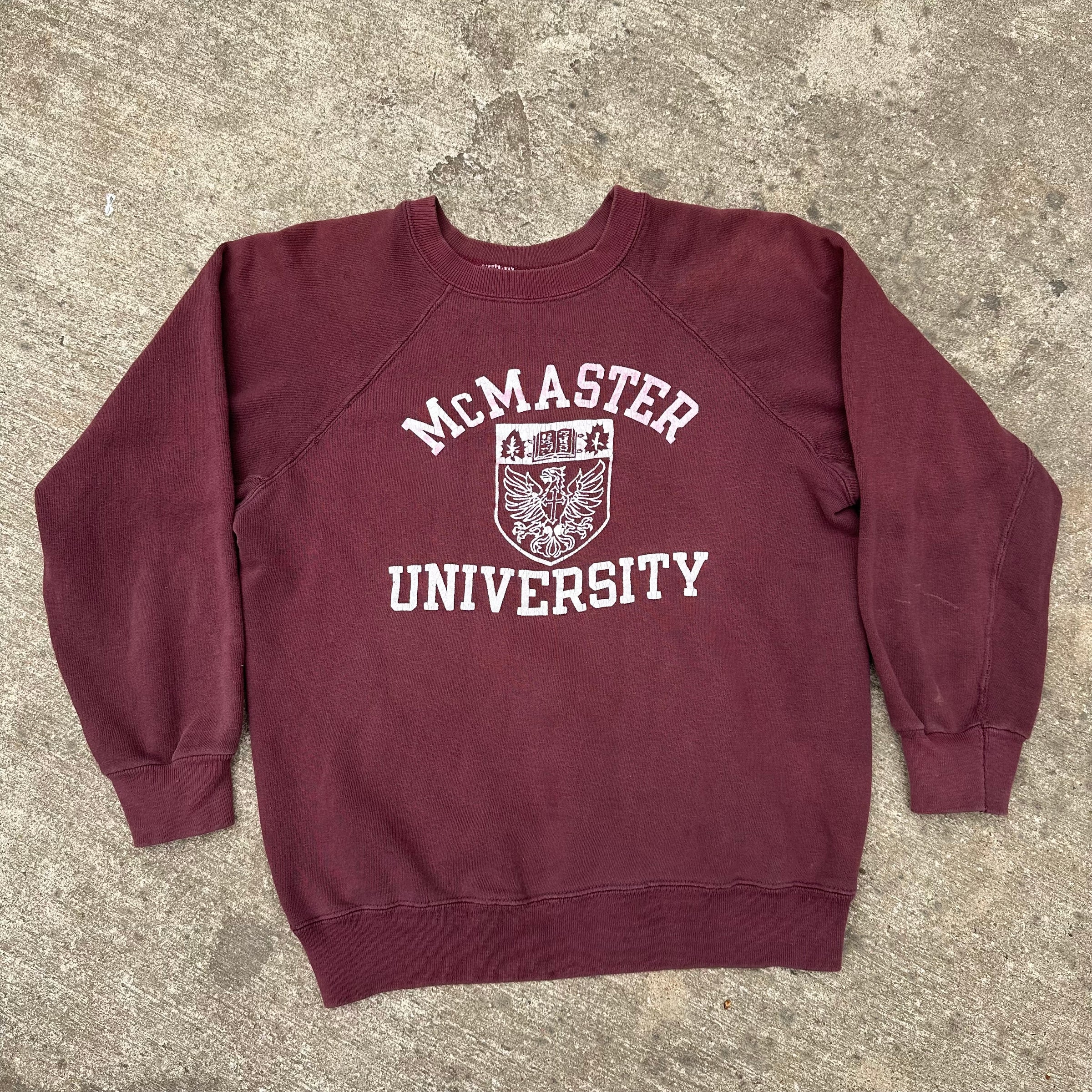 1960’s McMaster University Flock Print Raglan Crewneck Sweatshirt