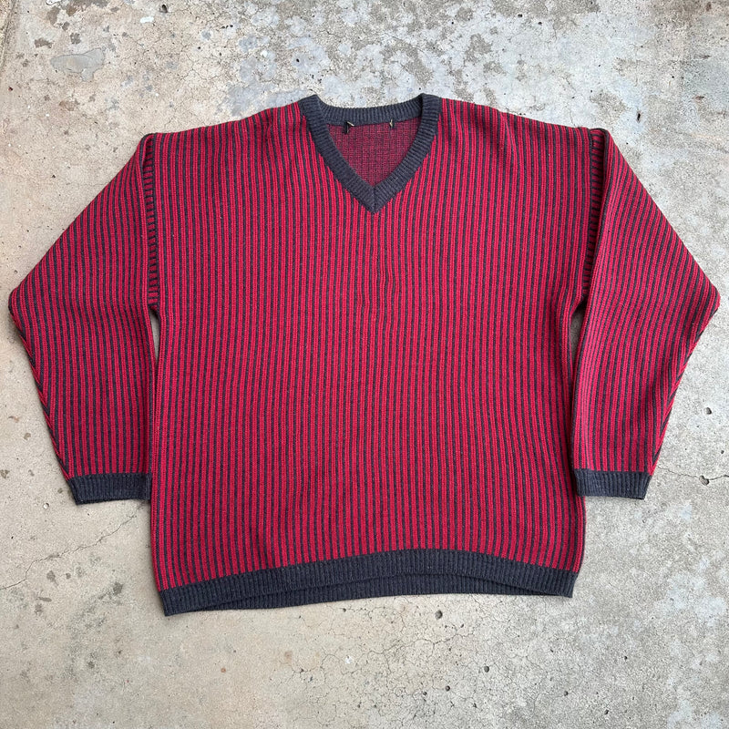 1970’s/80’s Cotton Striped V Neck Sweater XL