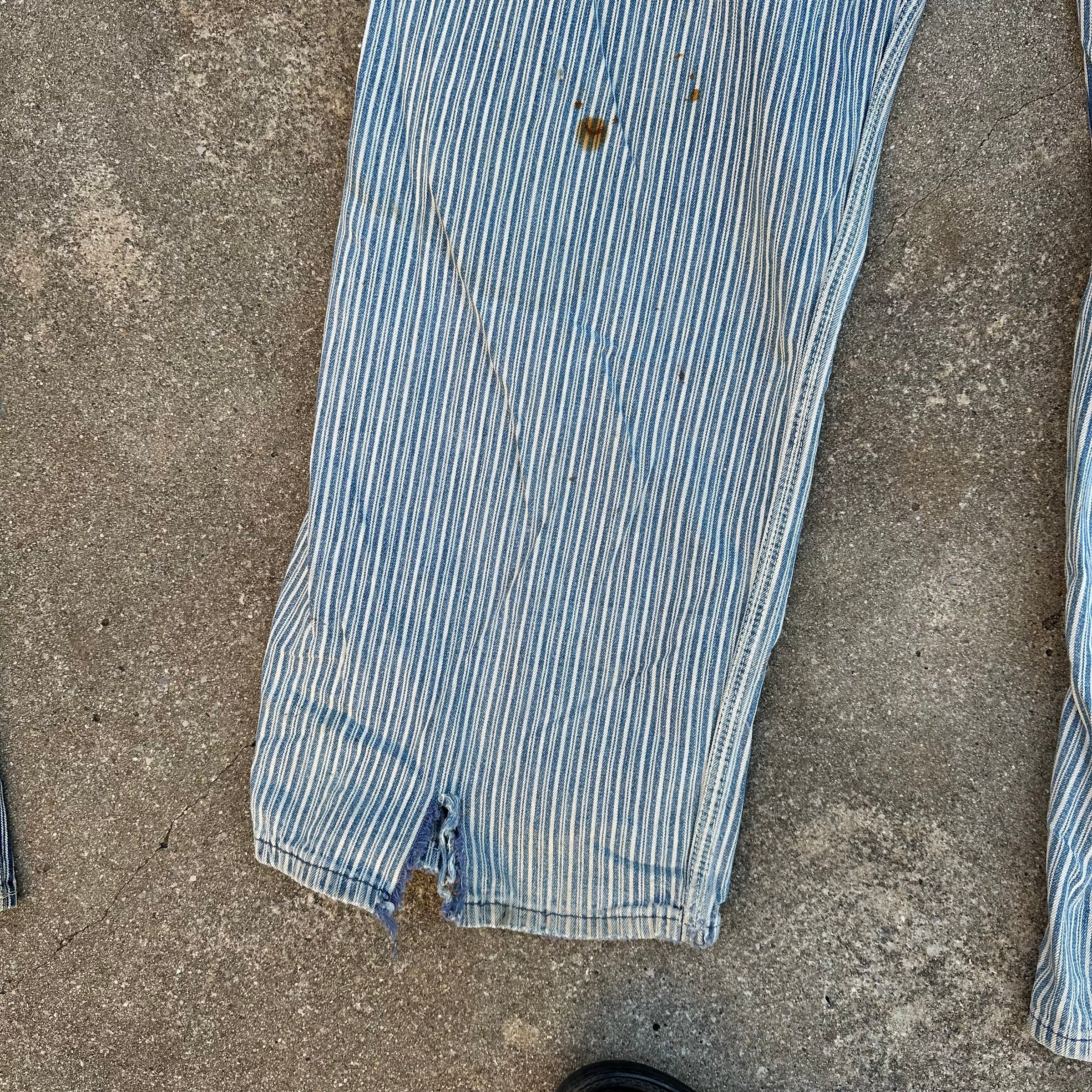 1950’s Thrashed Anthony’s Buckhide Hickory Stripe Overalls 38” Waist