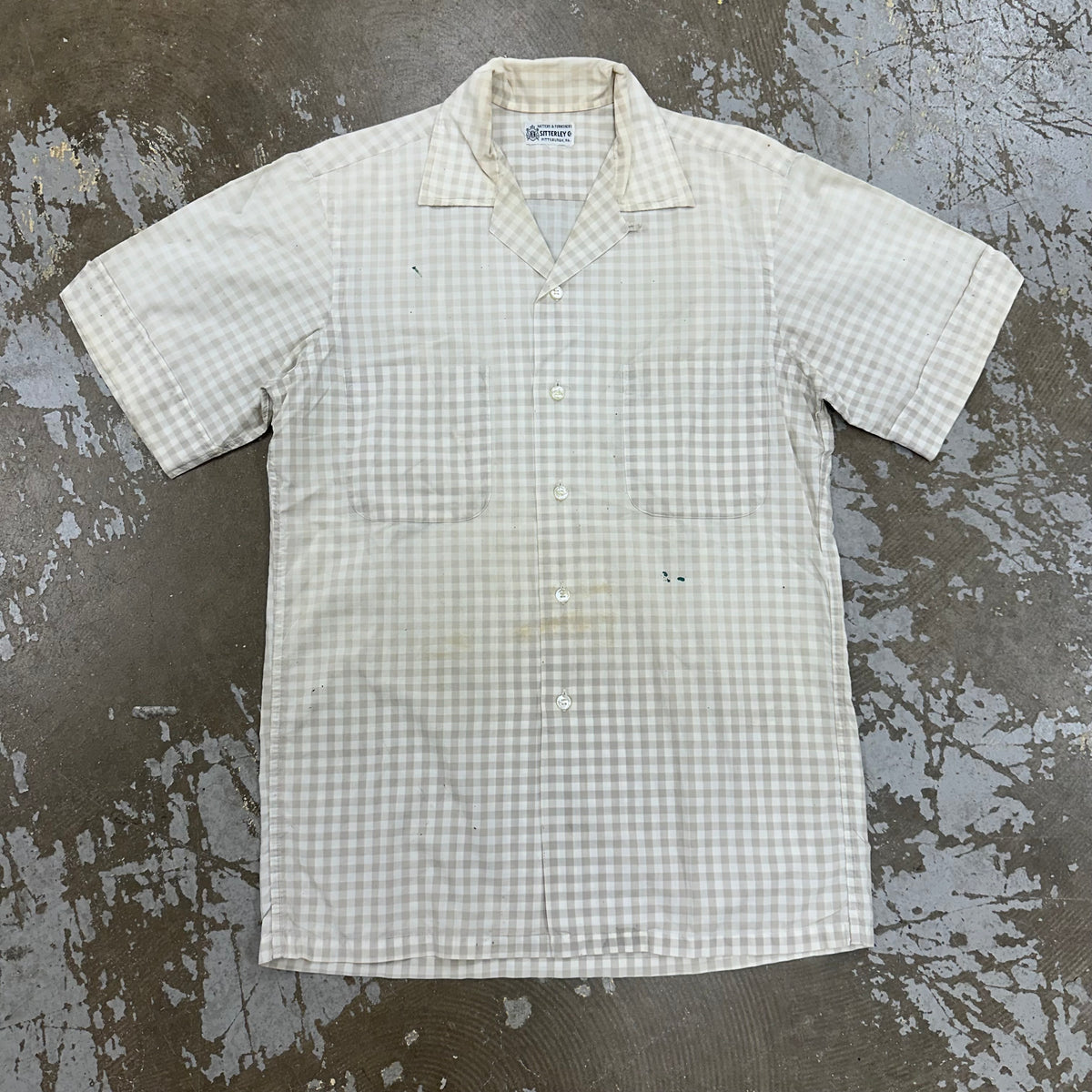 1950’s/60’s Sitterley Co Grey Gingham Cotton Loop Collar Shirt Medium