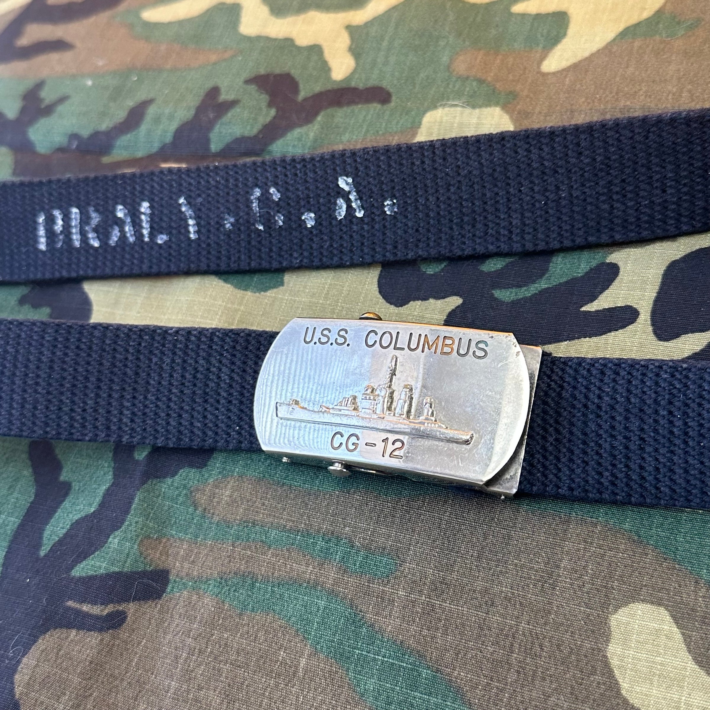 1960’s/70’s USN Belt with USS Columbus CG-12 Souvenir Belt Buckle