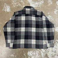1960’s Wool O’ The West Black/Grey Plaid Loop Collar Shirt XL