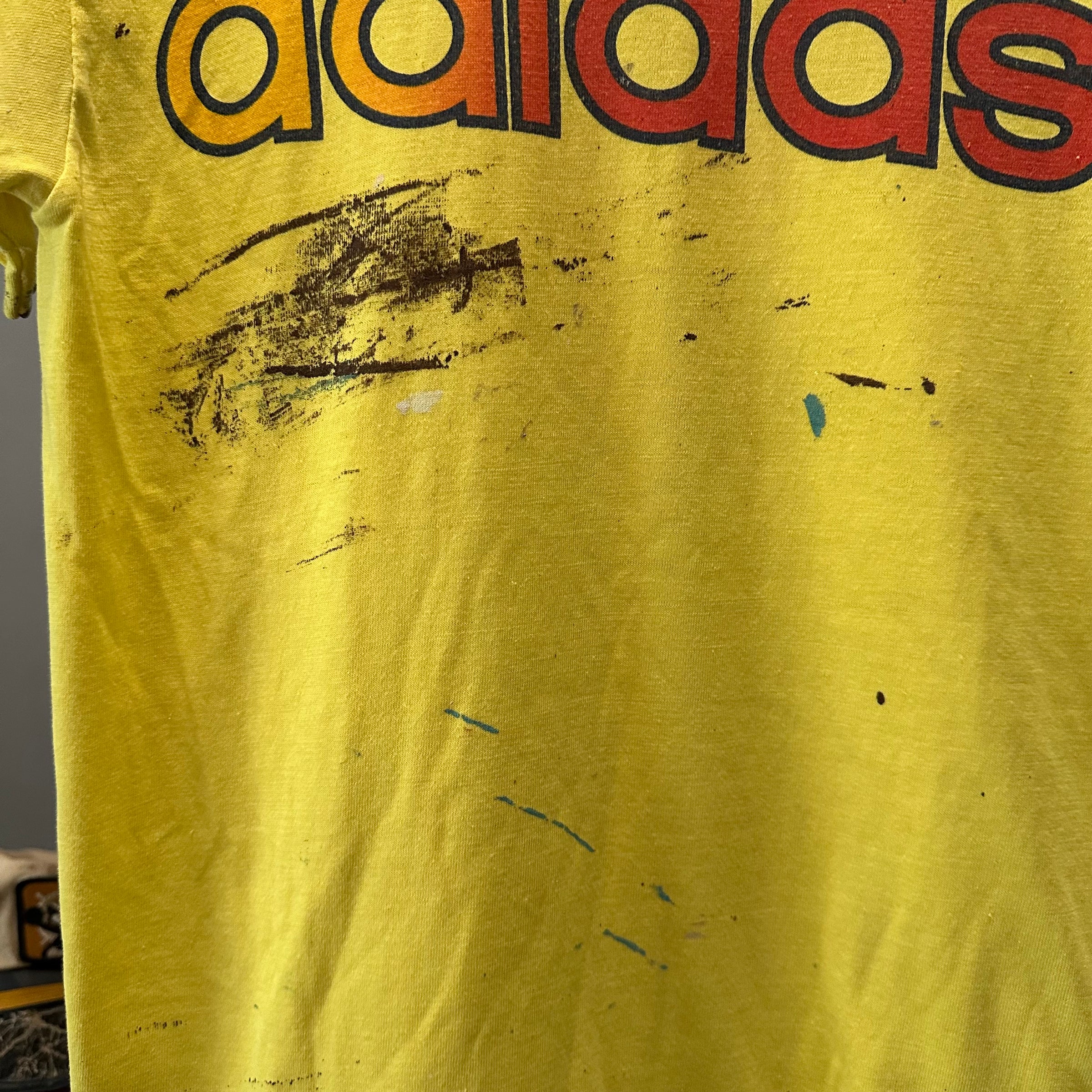 1970’s Paint Splattered Adidas Logo T-Shirt XS