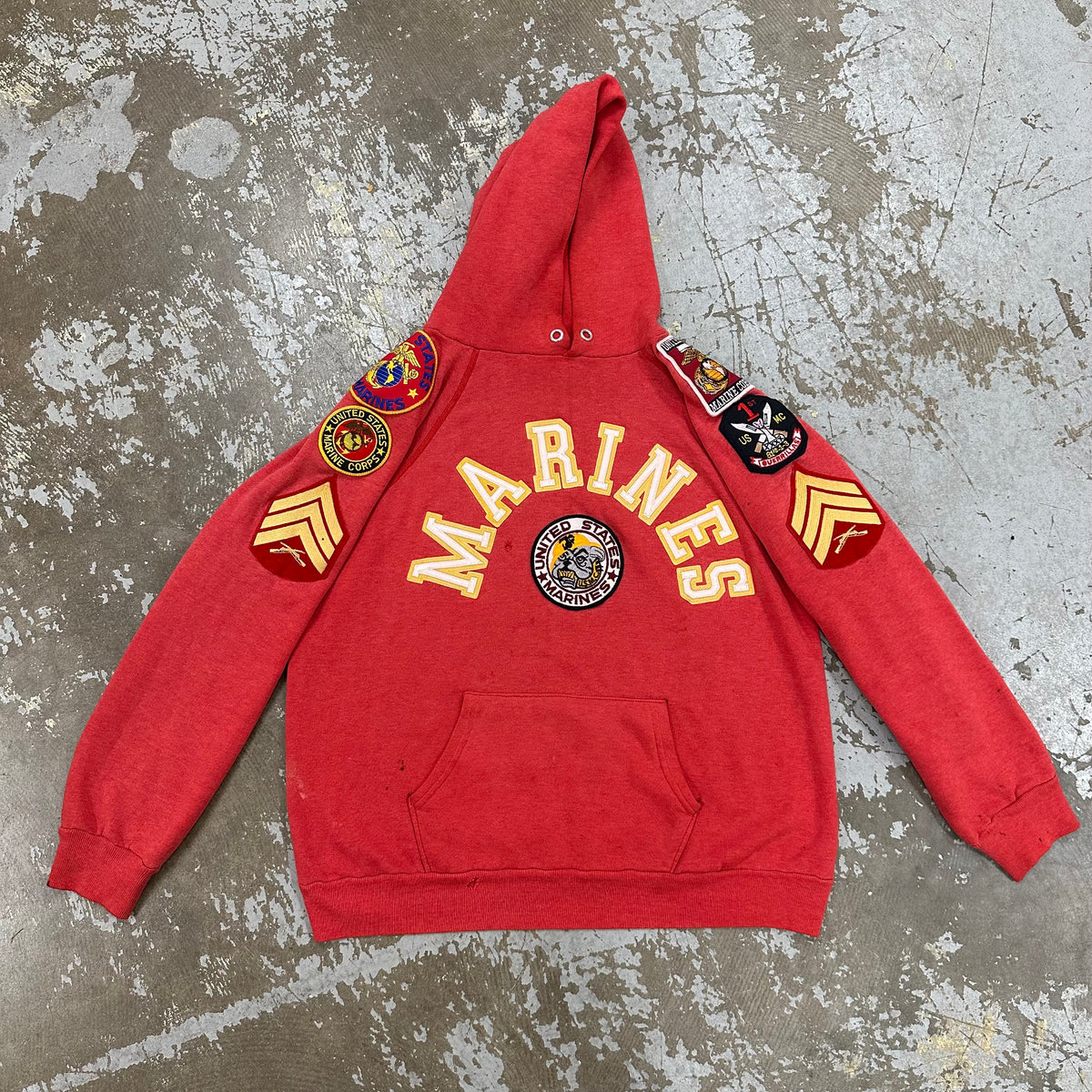 1980’s Champion Patched Marines Hooded Sweatshirt Medium