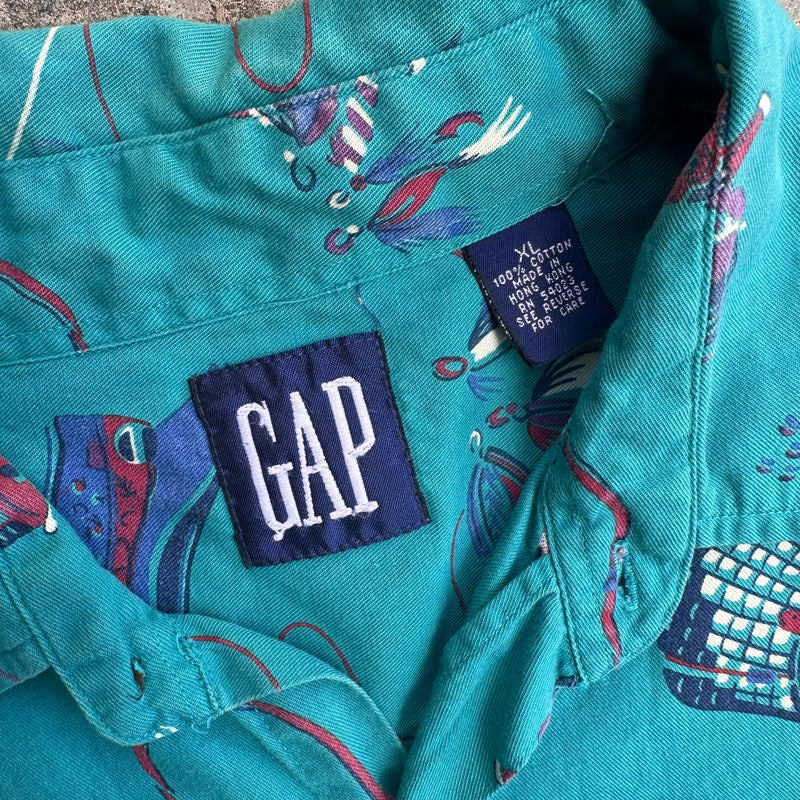1990’s Gap Cotton Fishing Pattern Shirt XL