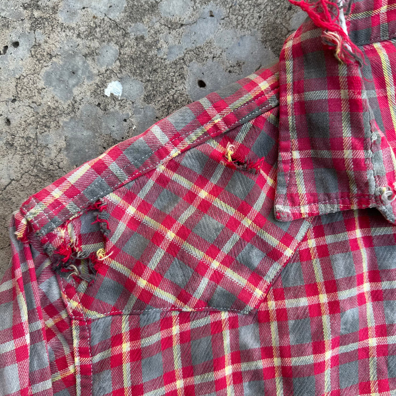 1950’s Thrashed Blue Bell Wrangler Cotton Flannel Shirt Large