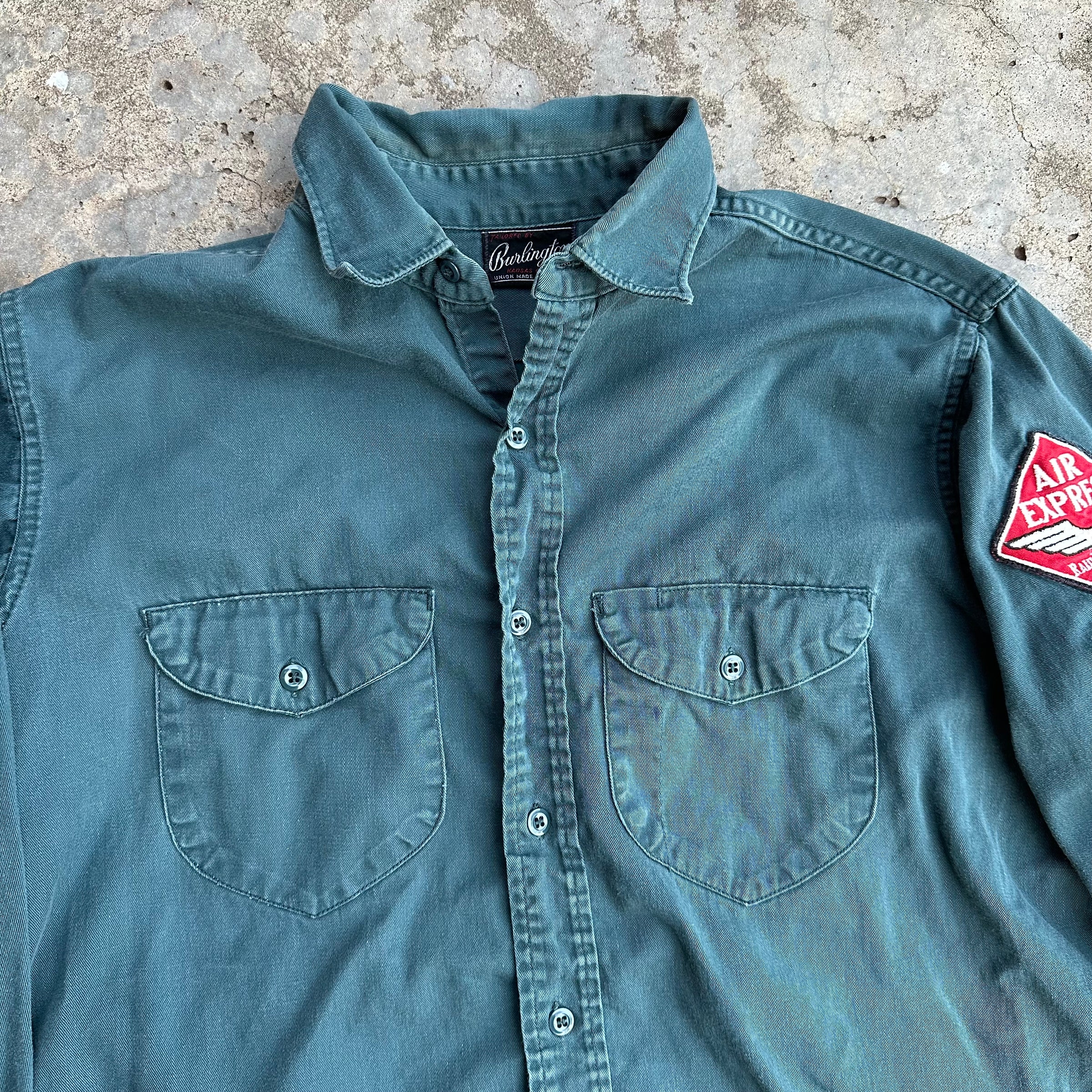 1950’s/60’s Burlington Air Express Patched Cotton Gusseted Work Shirt Large