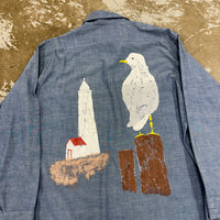 1970’s Seagull Painted Montgomery Ward Chambray Shirt Large