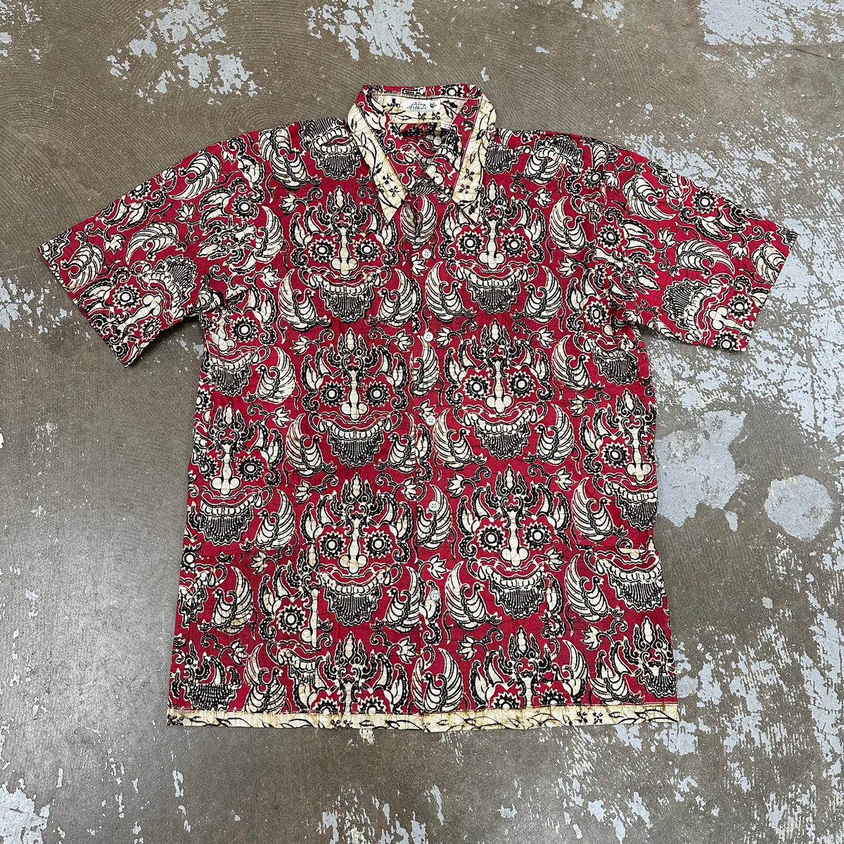 1960’s/70’s Barong Mask Print Cabana Style Shirt M/L