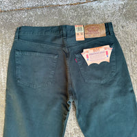 1990’s Deadstock Levi’s 501 Made in USA Green Denim Jeans 36” Waist