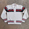 1960’s Rugby Diamond Patterned Zip Up Acrylic Cardigan Sweater Small