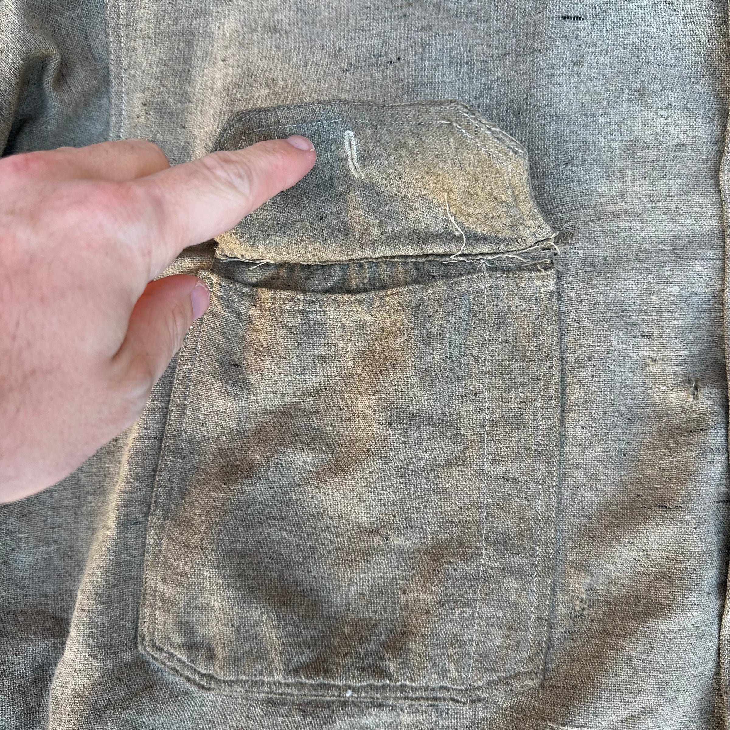 1910’s/20’s Grey Flax Wool Pullover Work Shirt XL