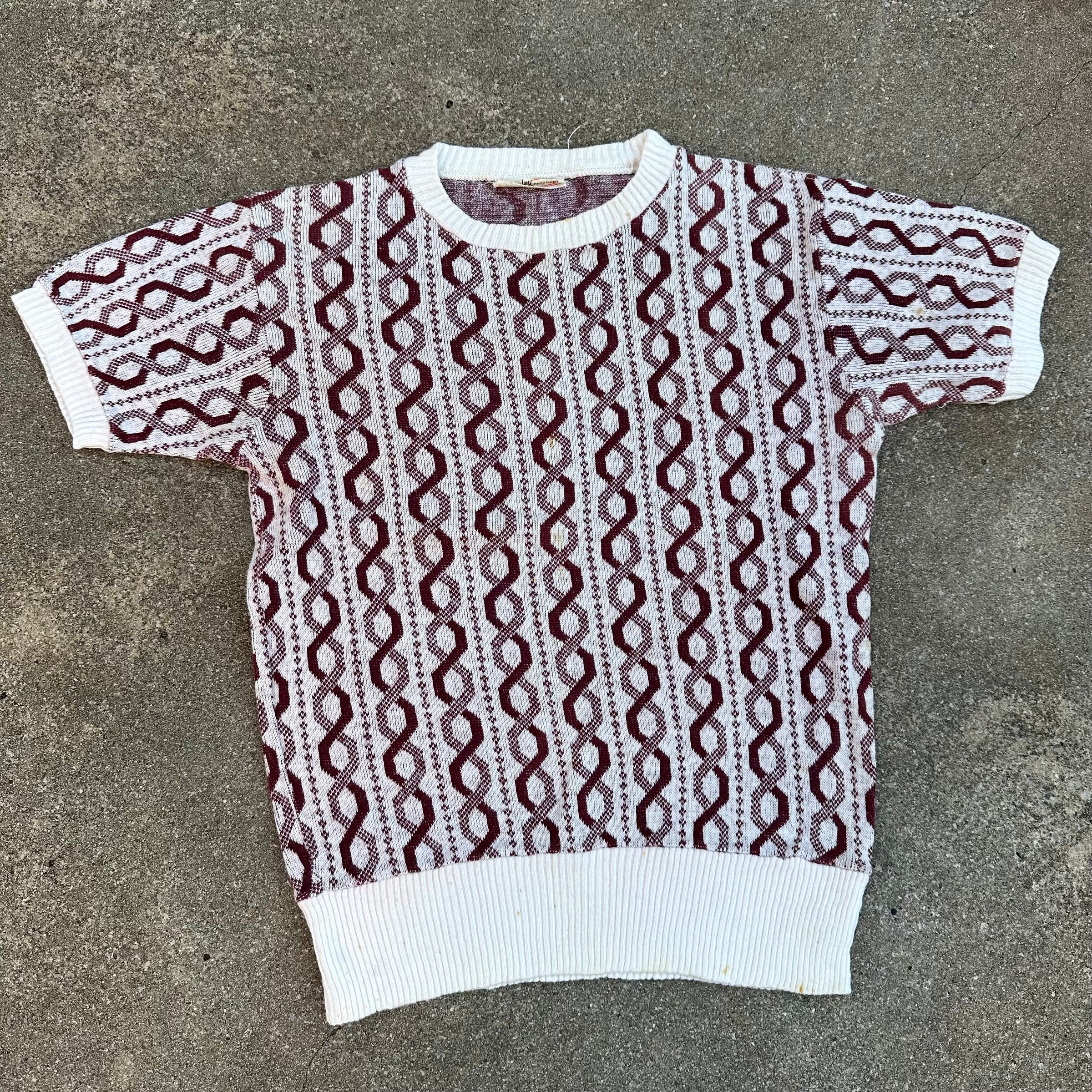 1950’s Barclay Playshirt Rockabilly Helix Pattern Cotton Short Sleeve Sweater