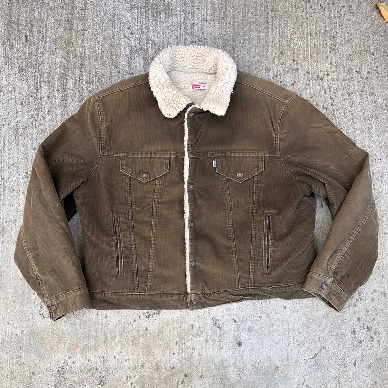 1970’s Levi’s Brown Corduroy Sherpa Lined Trucker Jacket Size 48