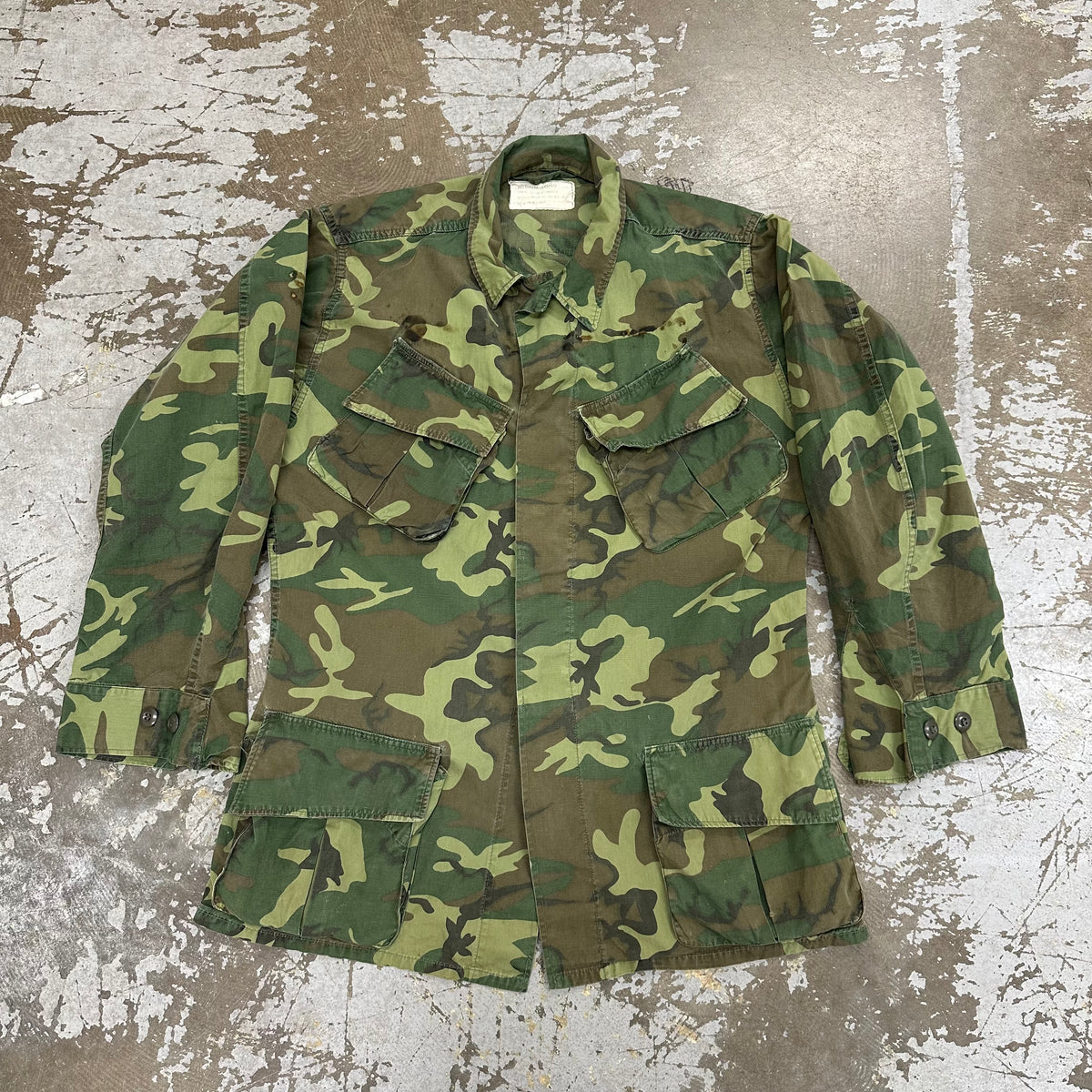 1960’s Vietnam War Poplin ERDL Camo Jungle Jacket Medium Long