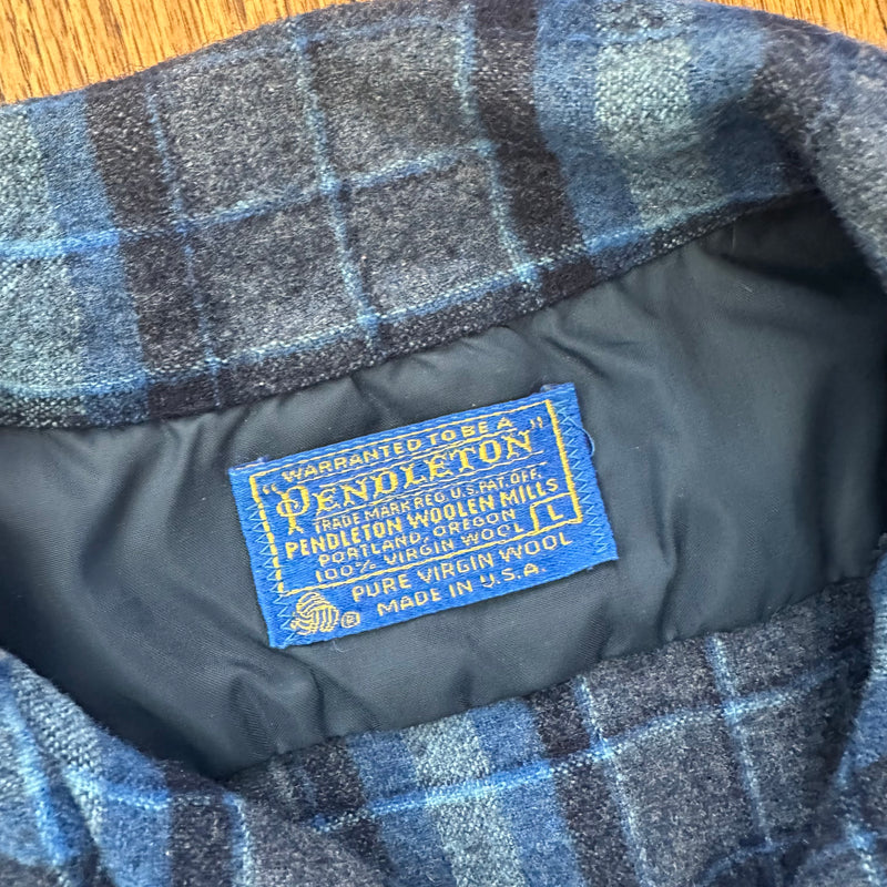 1970’s Pendleton Blue Plaid Wool Board Shirt Large