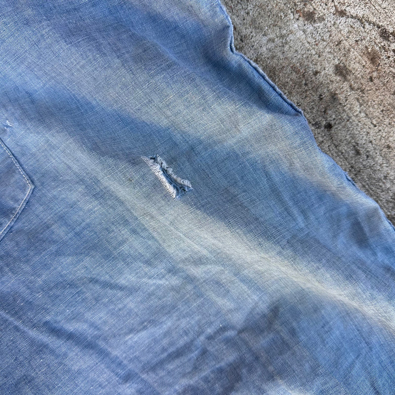 1950’s Powr House Repaired Chambray Work Shirt 26” Chest