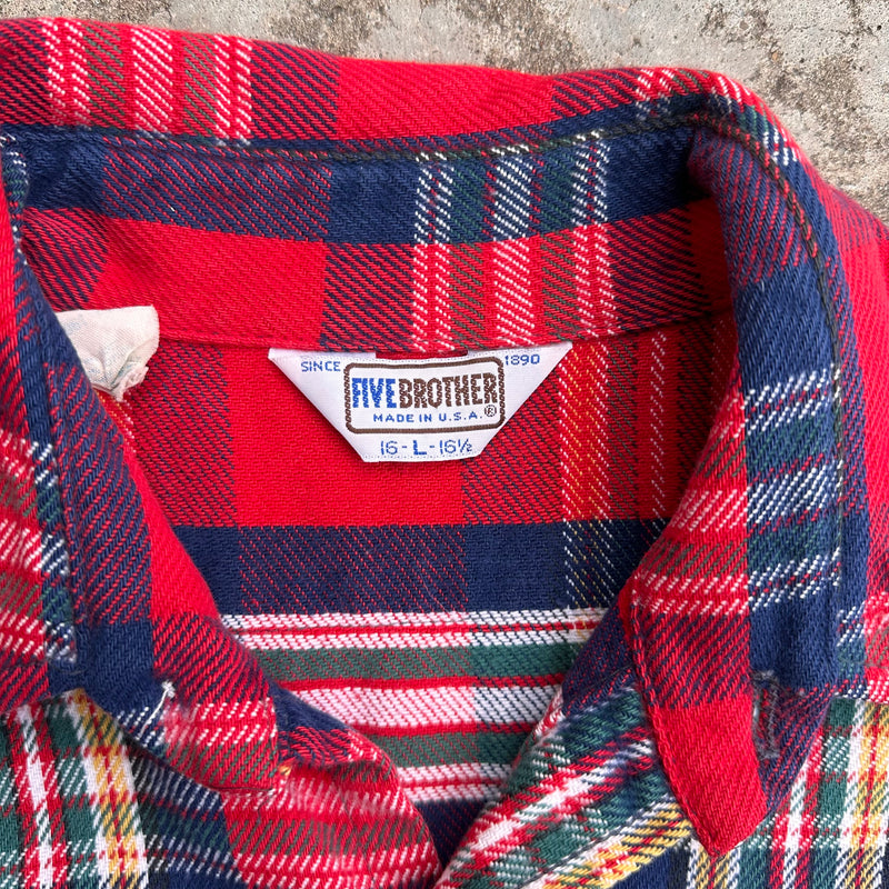 1980’s Five Brothers Plaid Cotton Flannel Shirt Large