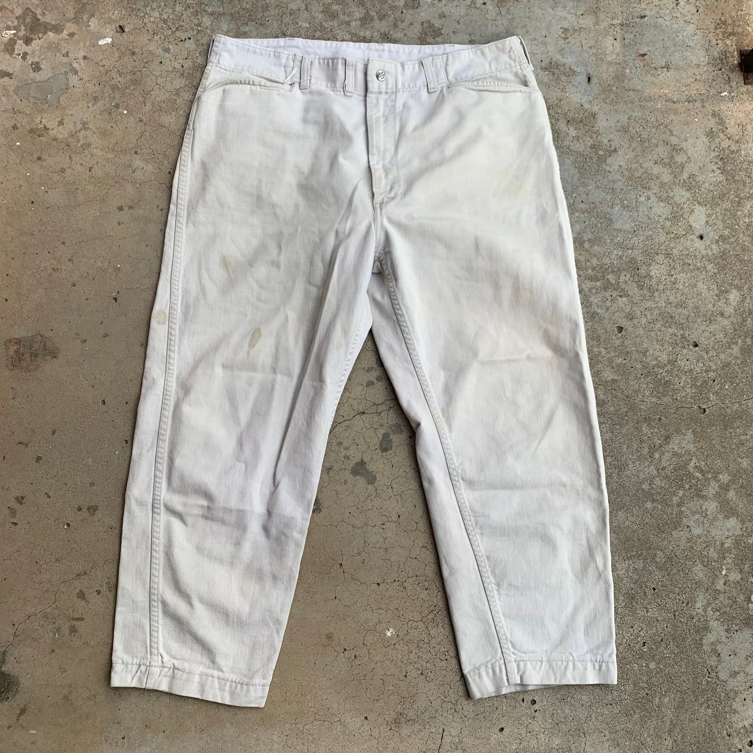 1950's Can't Bust 'Em White Denim Frisko Jeans 38” x 25.5