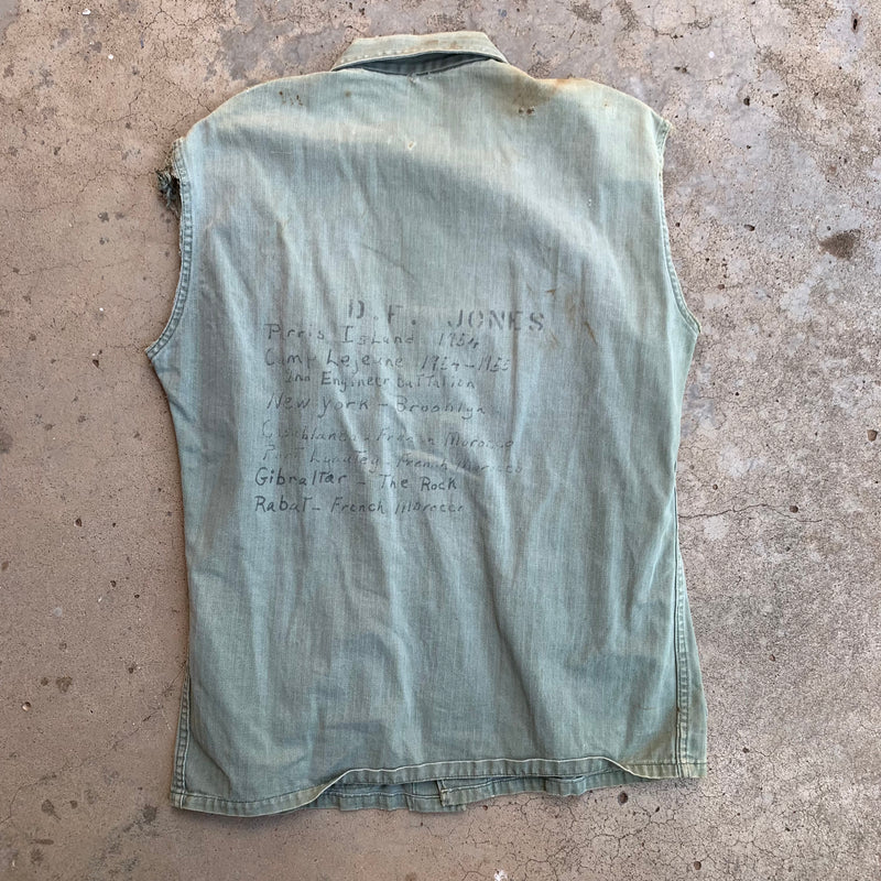 1950’s Thrashed Sleeveless P-47 HBT Jacket 44” Chest