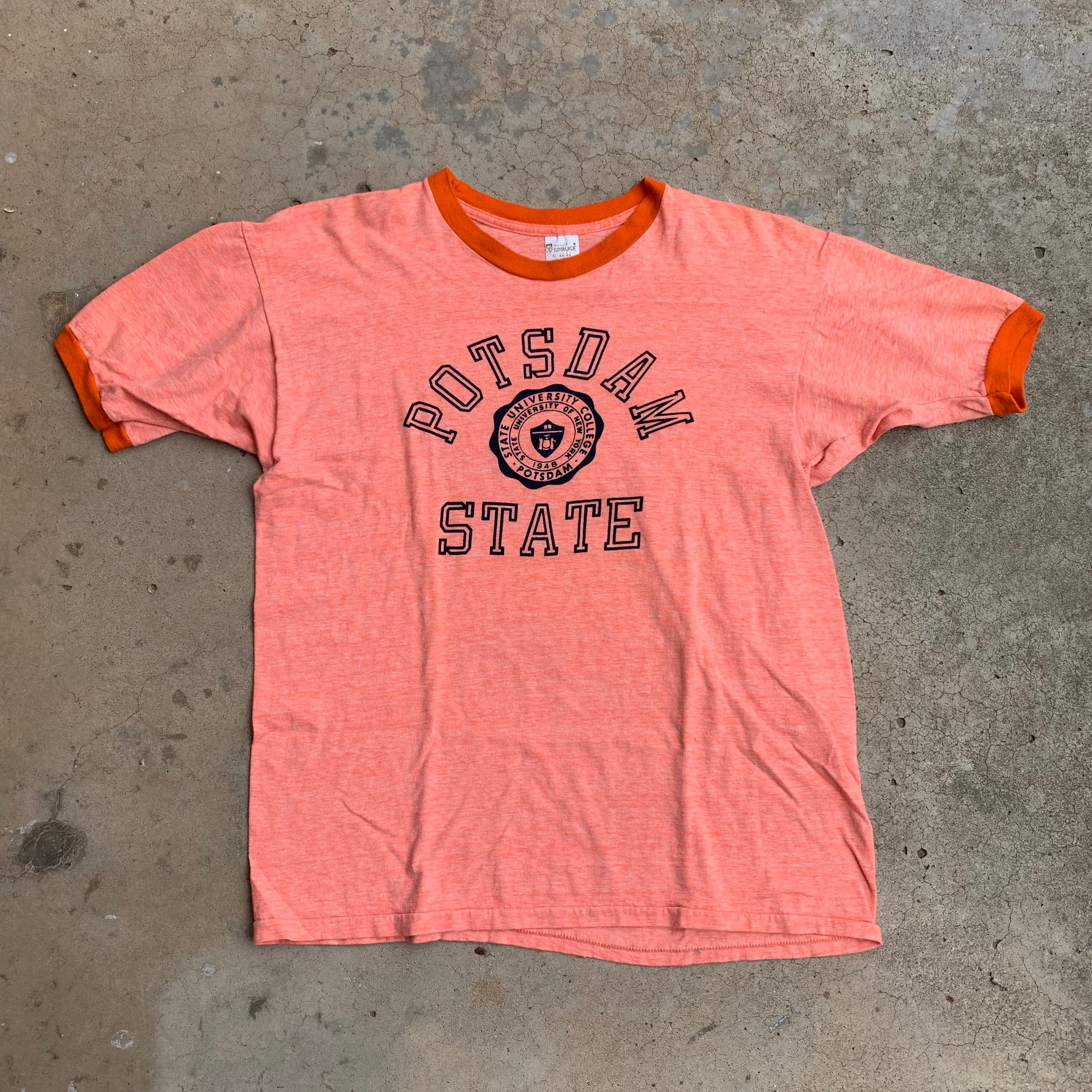 1970’s Potsdam State Heather Orange Ringer T-Shirt Medium