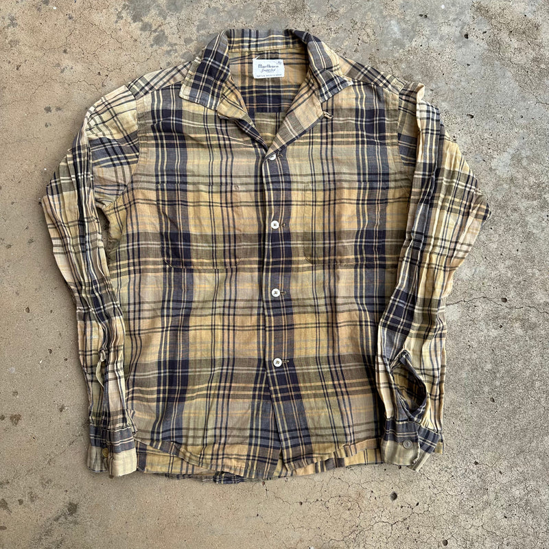1950’s/60’s Marlboro Plaid Loop Collar Shirt Small
