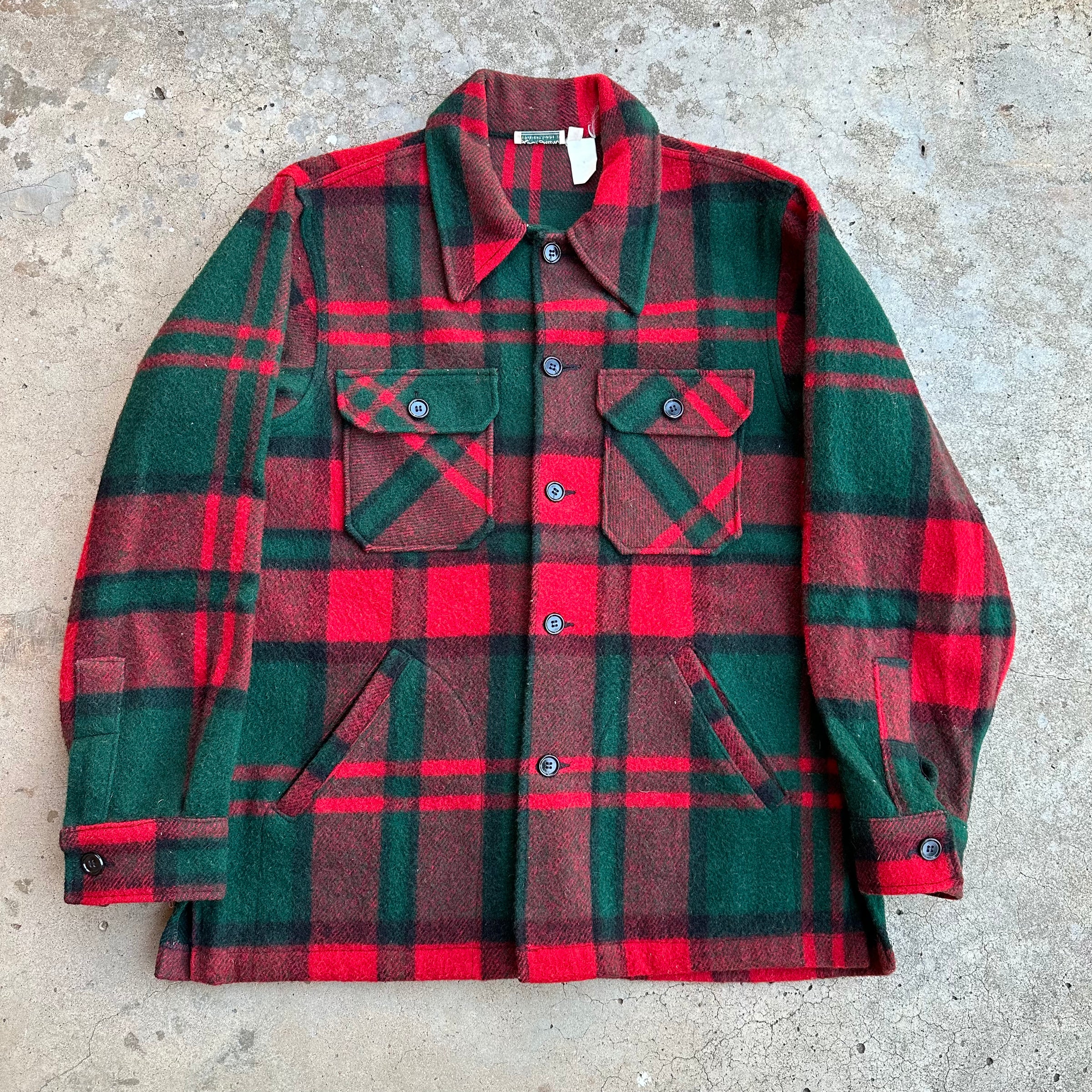 1960 s 70 s LL Bean Plaid Wool CPO Jacket Large
