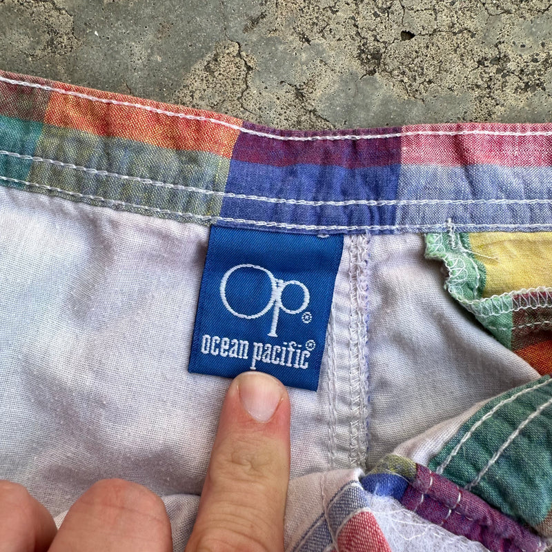 1980’s Ocean Pacific Madras Swim Shorts 30” x 2.5”