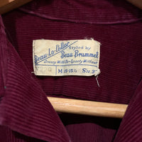 1950's Burgundy Corduroy Loop Collar Button Down Shirt M/L