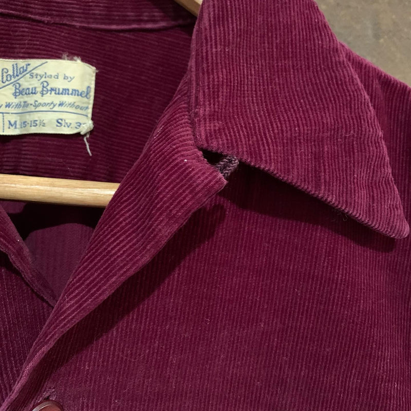 1950's Burgundy Corduroy Loop Collar Button Down Shirt M/L