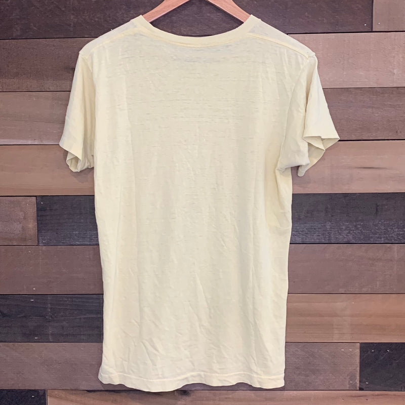 1970's Thrashed Faint Yellow Blank Pocket T-Shirt S/M