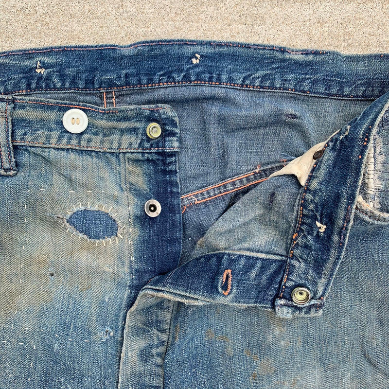 1940's Repaired Donut Button Denim Carpenter Jeans 39.5" x 25"
