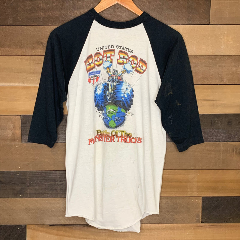 1980's Hot Rod Battle of the Monster Trucks 3/4 Sleeve T-Shirt Medium