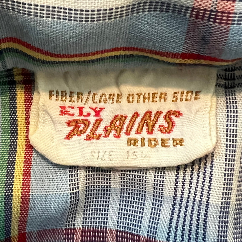 1970's Ely Plains Rider Plaid Short Sleeve Pearl Snap Western Shirt M/L