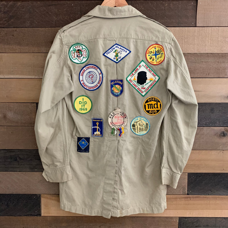 1950's Khaki Tropical US Navy Jacket with 60's-70's Novelty Patches