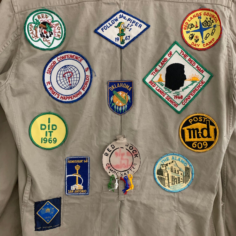 1950's Khaki Tropical US Navy Jacket with 60's-70's Novelty Patches