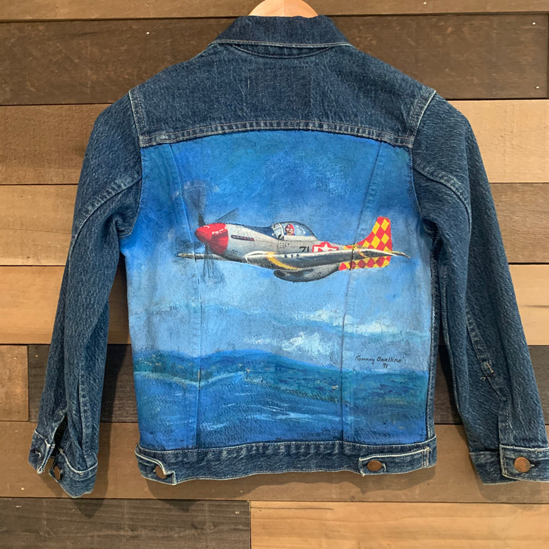 1980's/1990's Kid Sized Denim Jacket With Fighter Plane Painted Back