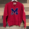 1940's Faded Red Varsity V-Neck Sweater Medium