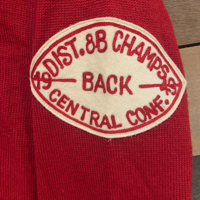 1940's Faded Red Varsity V-Neck Sweater Medium