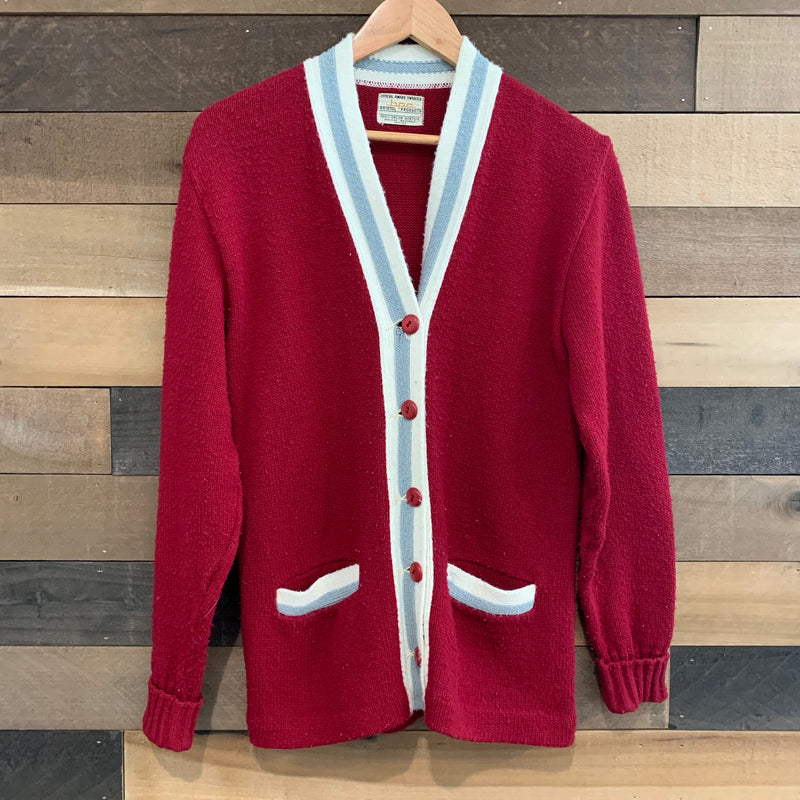 1970's Maroon Acrylic Cardigan Sweater Medium