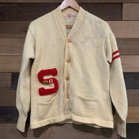 1940’s Lowe and Campbell Cream Varsity Letterman Cardigan Sweater Medium