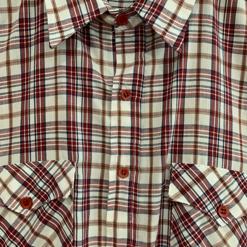 1980's Roebuck's Plaid Western Shirt With Red Buttons L/XL