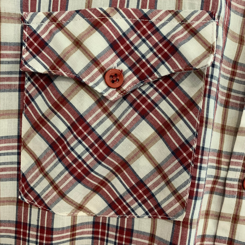 1980's Roebuck's Plaid Western Shirt With Red Buttons L/XL