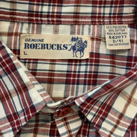 1980's Roebuck's Plaid Western Shirt With Red Buttons L/XL