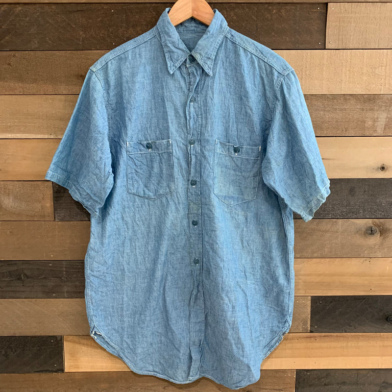 1940’s WWII USN Chambray Short Sleeve Button Down Shirt Large