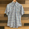 1970's Ely Plains Rider Plaid Short Sleeve Pearl Snap Western Shirt M/L