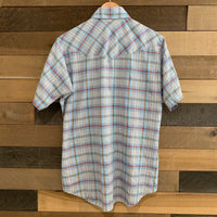 1970's Ely Plains Rider Plaid Short Sleeve Pearl Snap Western Shirt M/L