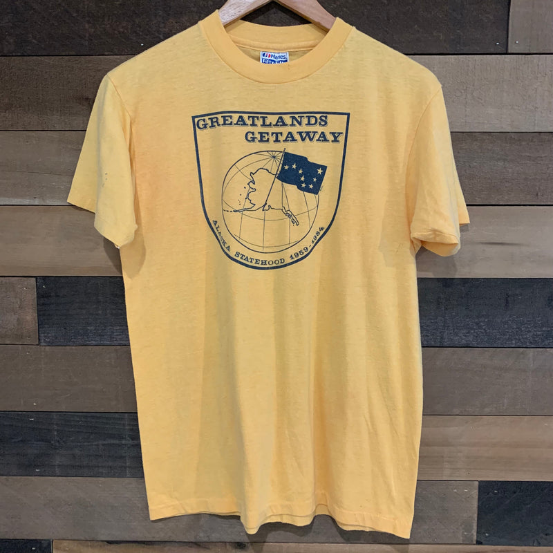 1980's Greatlands Getaway Alaska Statehood Yellow T-Shirt