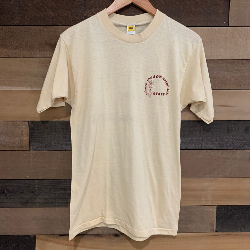 1970’s Cream and Burgundy The Reapers Staff T-Shirt Medium