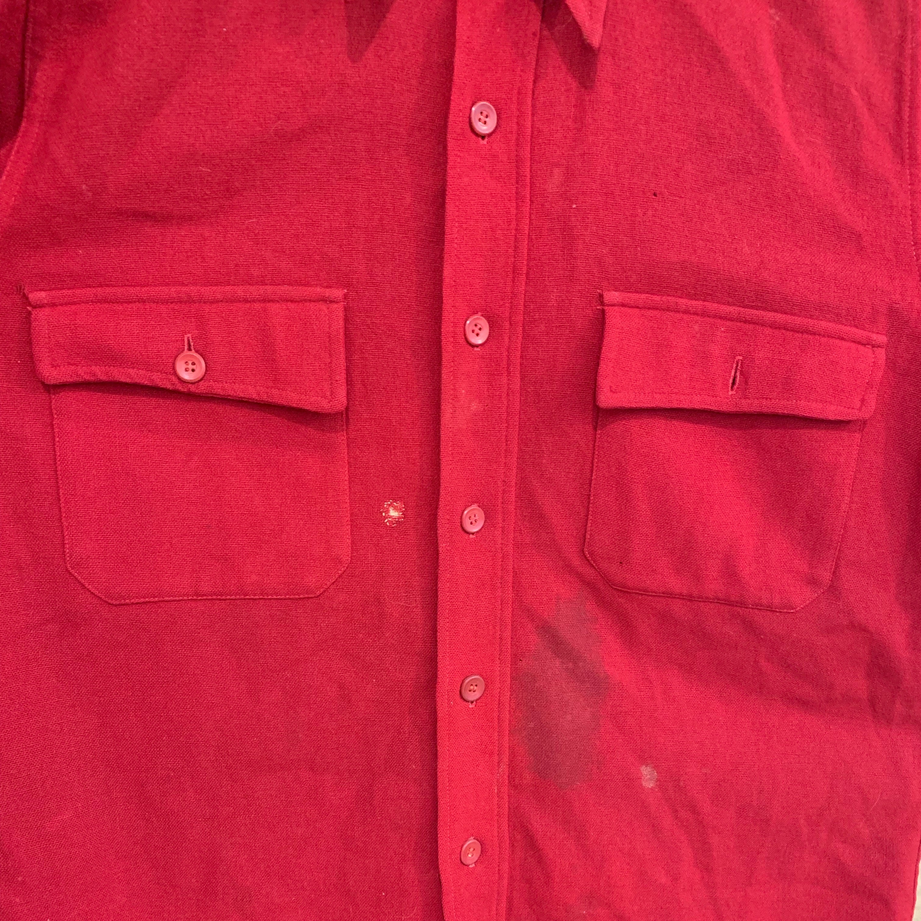 1950's LL Bean Script Label Red Wool Flannel Shirt with Leather Elbows M/L